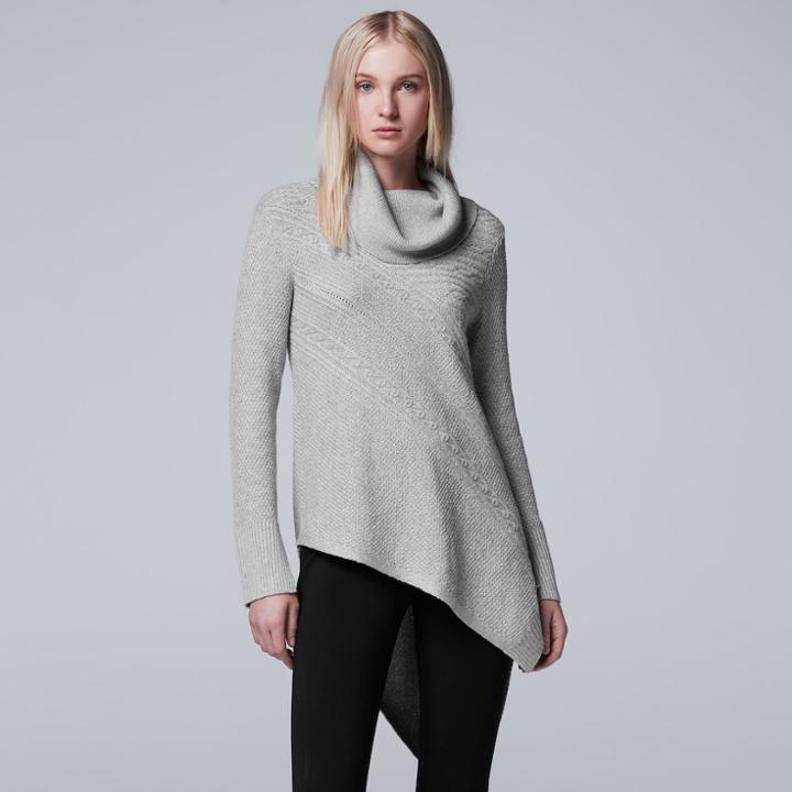 Women's Simply Vera Vera Wang Asymmetrical Cowlneck Sweater, Size: Large, Light Grey