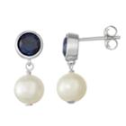 Sterling Silver Lab-created Sapphire & Freshwater Cultured Pearl Drop Earrings, Women's, Blue