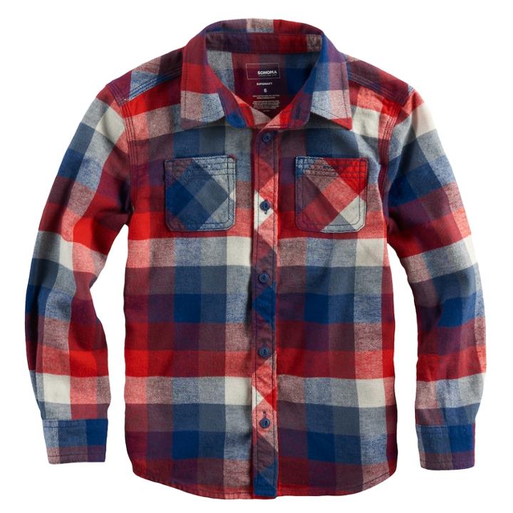 Boys 4-7x Sonoma Goods For Life&trade; Plaid Button Down Pocket Shirt, Size: 7x, Med Red