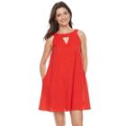Women's Hope & Harlow Sleeveless Halter Strap Eyelet Dress, Size: 14, Red