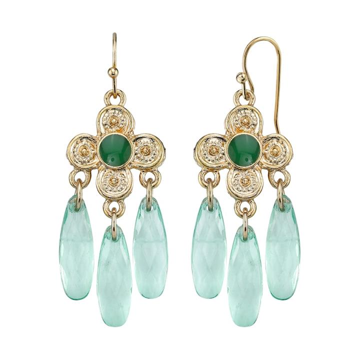 1928 Quatrefoil Chandelier Earrings, Women's, Green
