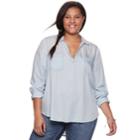 Juniors' Plus Size Mudd&reg; Chambray Popover Tunic, Teens, Size: 2xl, Light Blue
