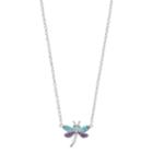 Silver Plated Crystal Dragonfly Necklace, Women's, Blue