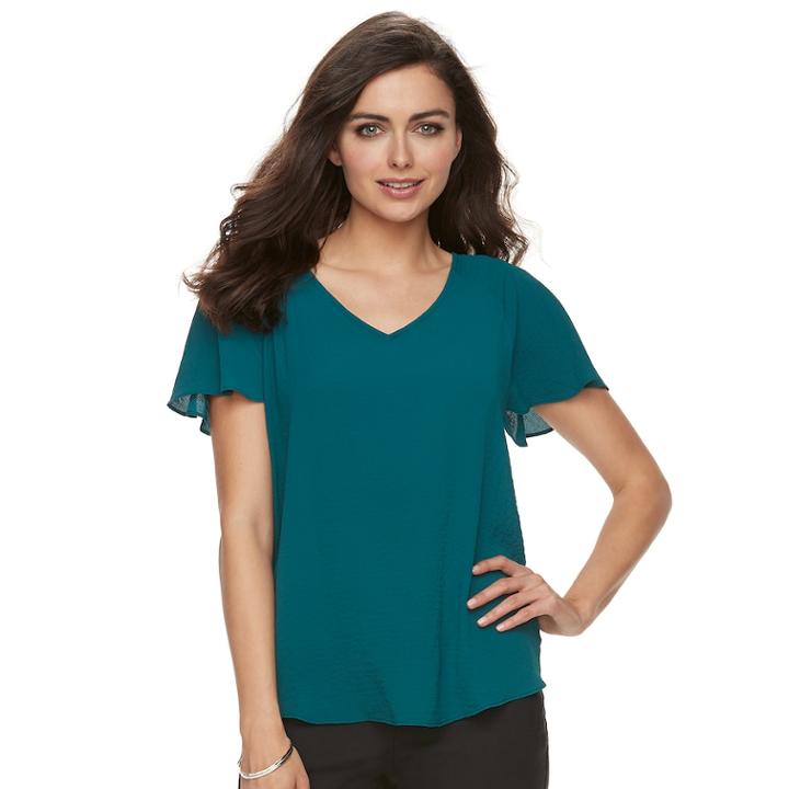 Women's Elle&trade; Flutter Sleeve Tee, Size: Small, Dark Blue