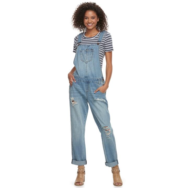 Juniors' American Rag Marlowe Denim Boyfriend Overalls, Size: 9, Blue