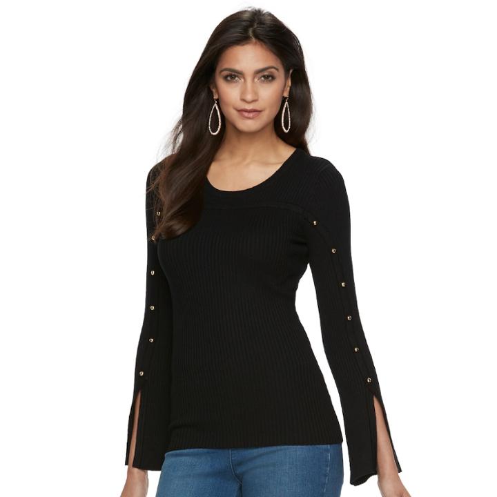 Women's Jennifer Lopez Ribbed Stud Sweater, Size: Large, Black