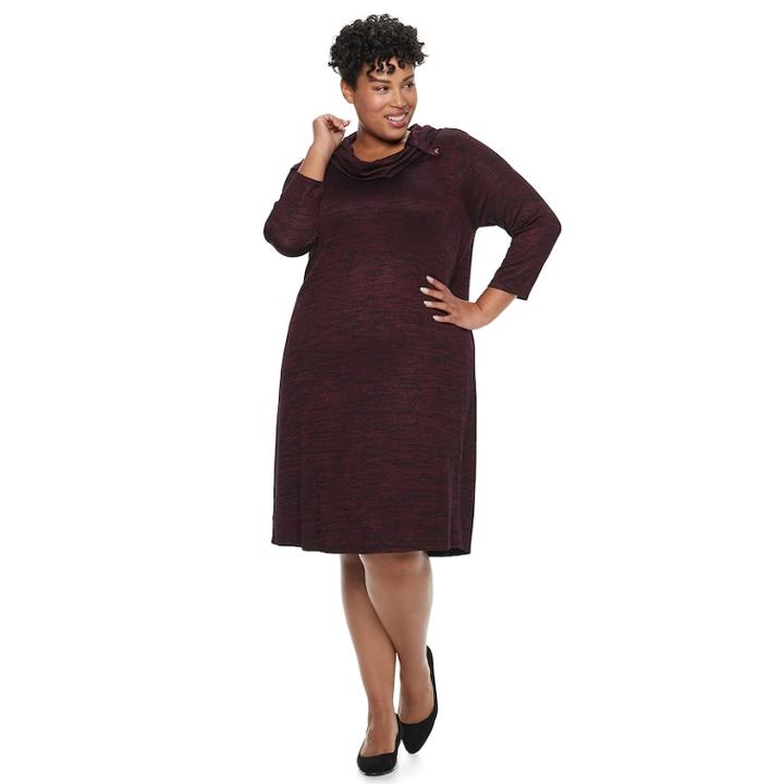 Plus Size Dana Buchman Cowlneck Shift Dress, Women's, Size: 1xl, Dark Red
