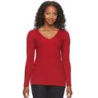Petite Croft & Barrow&reg; Ribbed V-neck Swing Sweater, Women's, Size: Xl Petite, Med Red