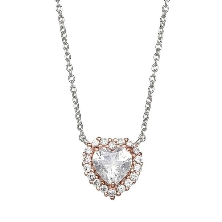 Primrose Two Tone Sterling Silver Cubic Zirconia Heart Pendant Necklace, Women's, Size: 18, White