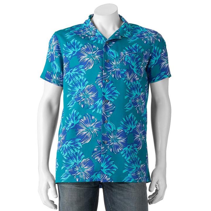 Men's Marc Anthony Slim-fit Tropical Button-down Shirt, Size: Large, Dark Blue