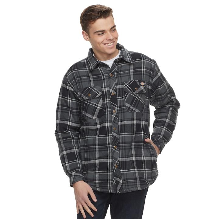 Men's Dickies Classic-fit Plaid Sherpa-lined Shirt Jacket, Size: Xxl, Black