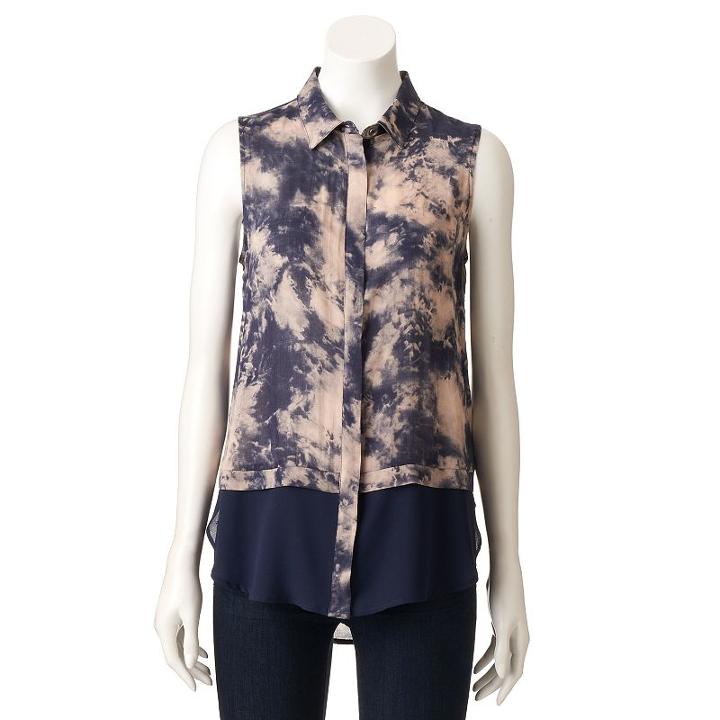Women's Rock & Republic&reg; Mix-media Shirt, Size: Small, Blue