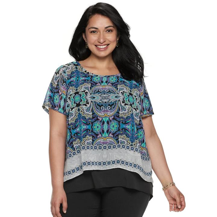 Plus Size Dana Buchman Layered Top, Women's, Size: 1xl, Dark Blue