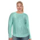 Juniors' Plus Size So&reg; Shirttail Cable-knit Sweater, Teens, Size: 1xl, Green Oth