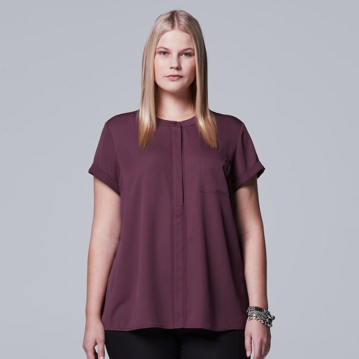 Plus Size Simply Vera Vera Wang Essential Popover Top, Women's, Size: 0x, Purple
