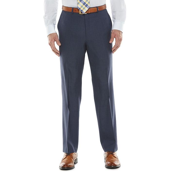 Men's Chaps Black Label Classic-fit Navy (blue) Wool-blend Stretch Flat-front Suit Pants, Size: 42x30