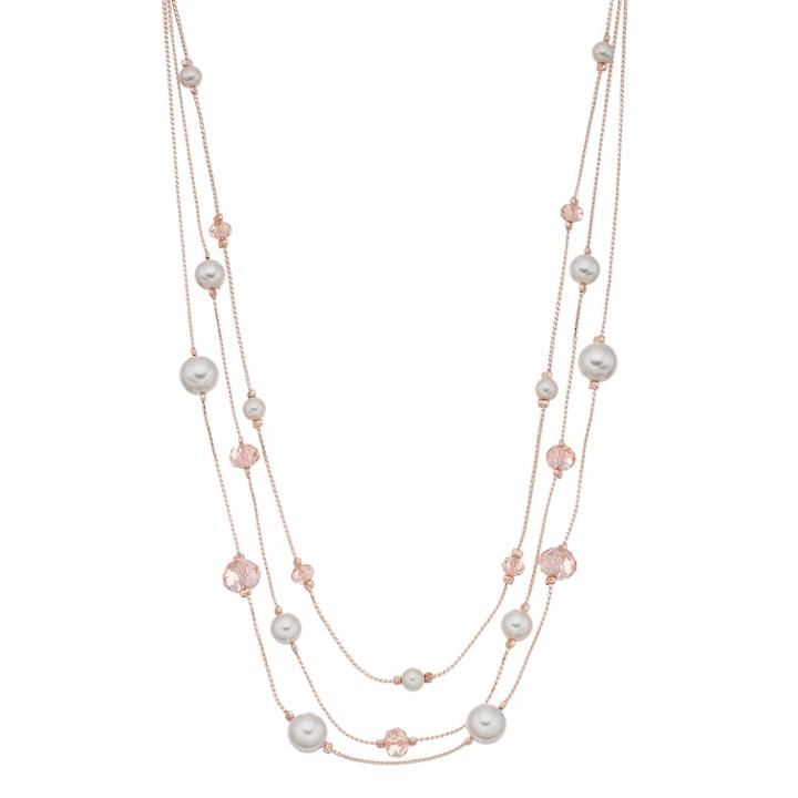 Rose Gold Tone Simulated Pearl Multi Strand Necklace, Women's, Pink