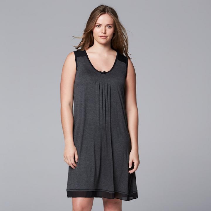 Plus Size Simply Vera Vera Wang Basic Luxury Chemise, Women's, Size: 3xl, Grey (charcoal)