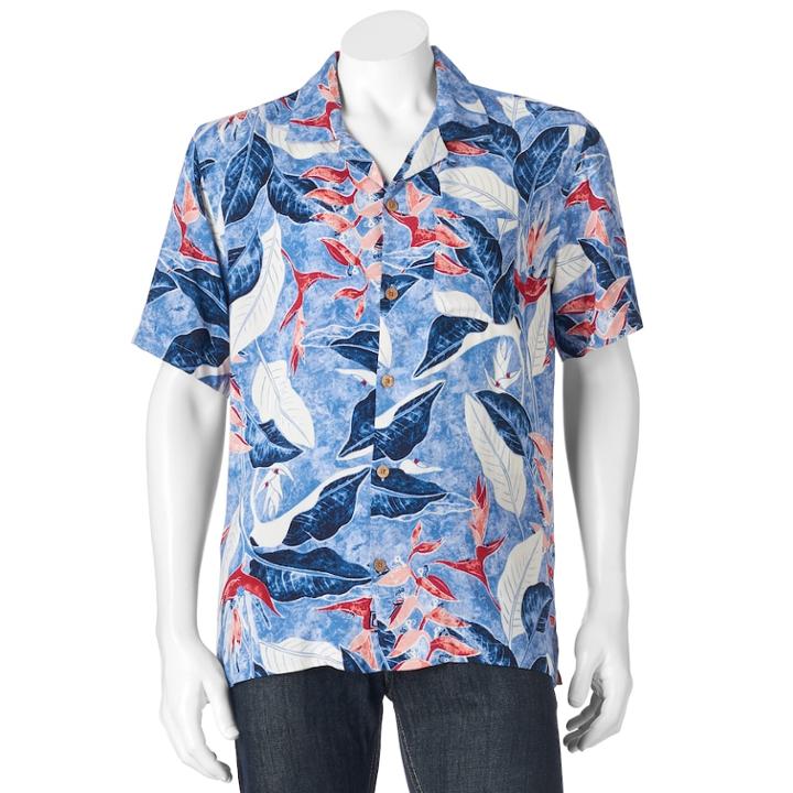 Men's Caribbean Joe Classic-fit Convertible-collar Tropical Button-down Shirt, Size: Medium, Blue