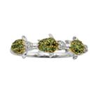 Sterling Silver Two-tone 1/4-ct. T.w. Green And White Diamond Turtle Ring, Women's, Size: 6