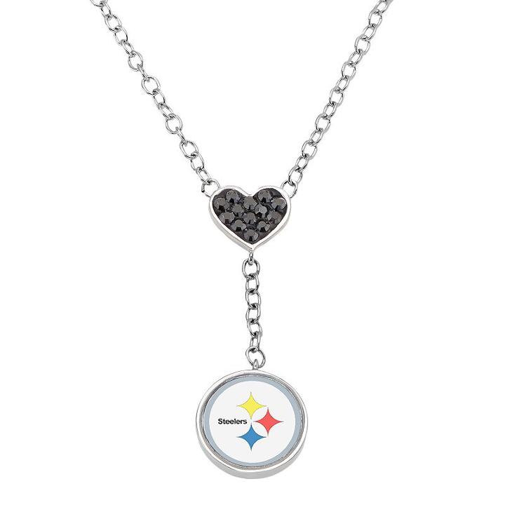 Pittsburgh Steelers Crystal Heart & Logo Y Necklace, Women's, Black