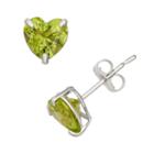 Peridot 10k White Gold Heart Stud Earrings, Women's, Green
