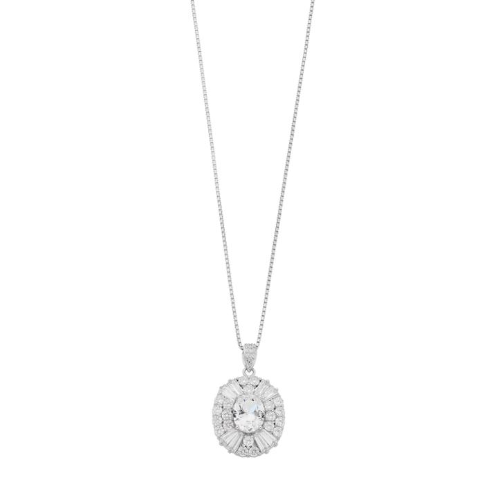 Sterling Silver Lab-created White Sapphire & Cubic Zirconia Oval Pendant Necklace, Women's, Size: 18