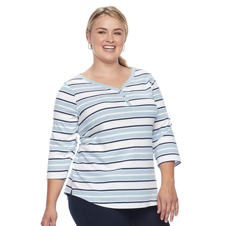 Plus Size Croft & Barrow&reg; Solid V-neck Tee, Women's, Size: 1xl, Light Blue