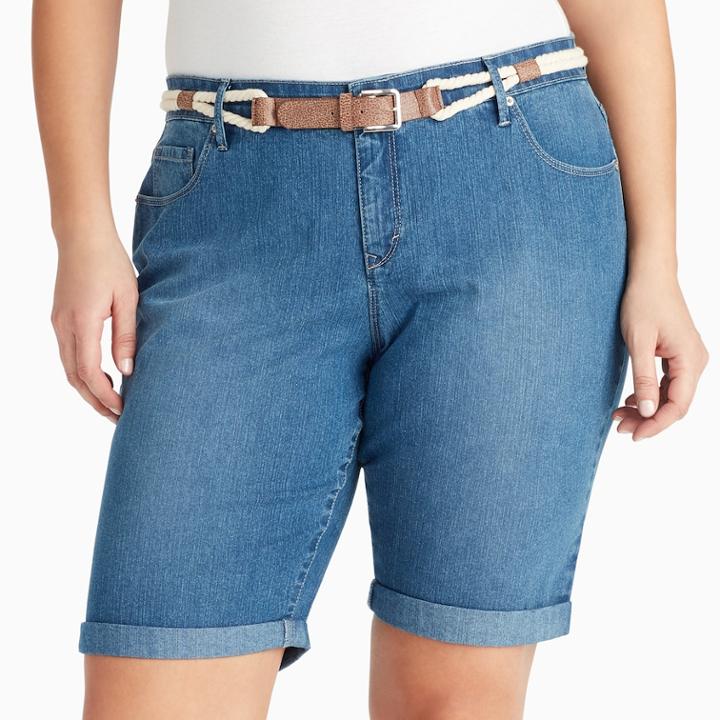 Plus Size Gloria Vanderbilt Joslyn Belted Bermuda Jean Shorts, Women's, Size: 24 W, Light Blue