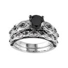 10k White Gold 1 3/8 Carat T.w. Black Diamond Swirl Engagement Ring Set, Women's, Size: 6