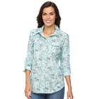Petite Croft & Barrow&reg; Roll-tab Shirt, Women's, Size: Xl Petite, Turquoise/blue (turq/aqua)