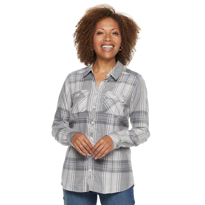 Petite Croft & Barrow&reg; Extra Soft Classic Button-down Shirt, Women's, Size: L Petite, Grey