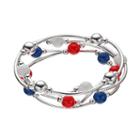 Red, White & Blue Bead Curved Tube Stretch Bracelet Set, Women's, Multicolor