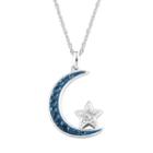 Diamonluxe Crystal Sterling Silver Moon & Star Pendant Necklace - Made With Swarovski Crystals, Women's, Blue