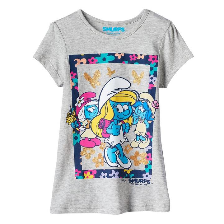 Girls 4-7 Smurfs: The Lost Village Smurfette, Smurfwillow & Smurfblossom Tee, Girl's, Size: 4, Grey