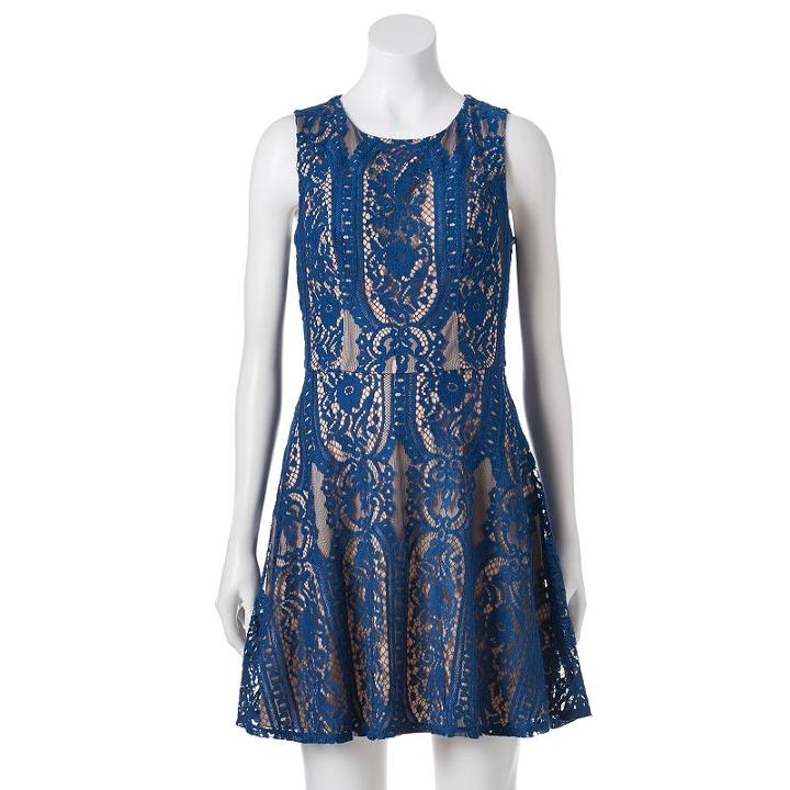 Juniors' Trixxi Lace Skater Dress, Girl's, Size: Medium, Med Blue