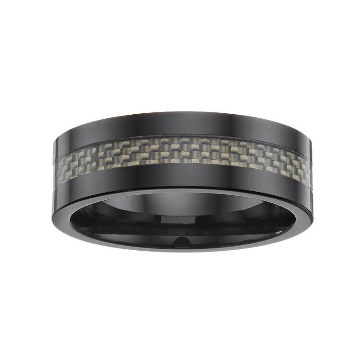 Black Ceramic & Carbon Fiber Band - Men, Size: 7
