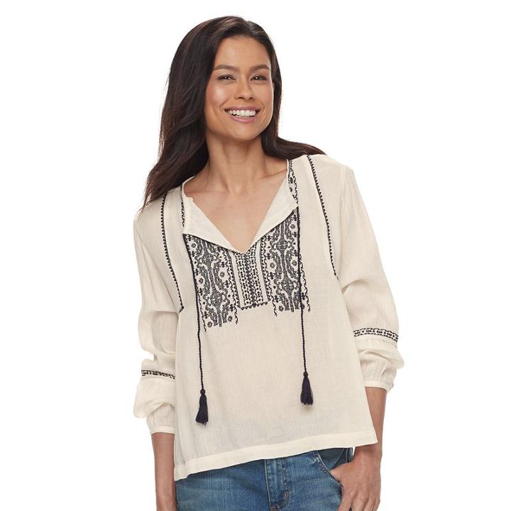 Petite Sonoma Goods For Life&trade; Embroidered Peasant Top, Women's, Size: L Petite, Natural