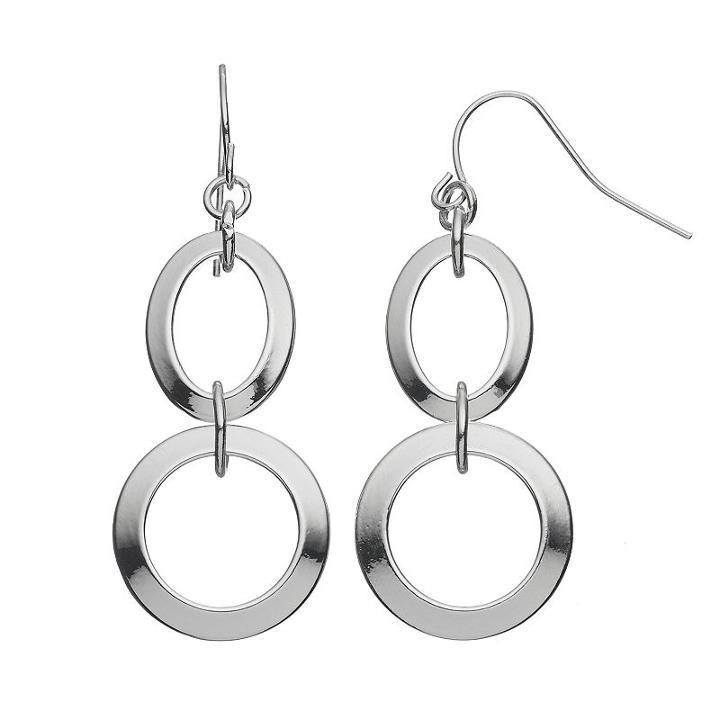 Chaps Round Nickel Free Double Drop Earrings, Women's, Silver
