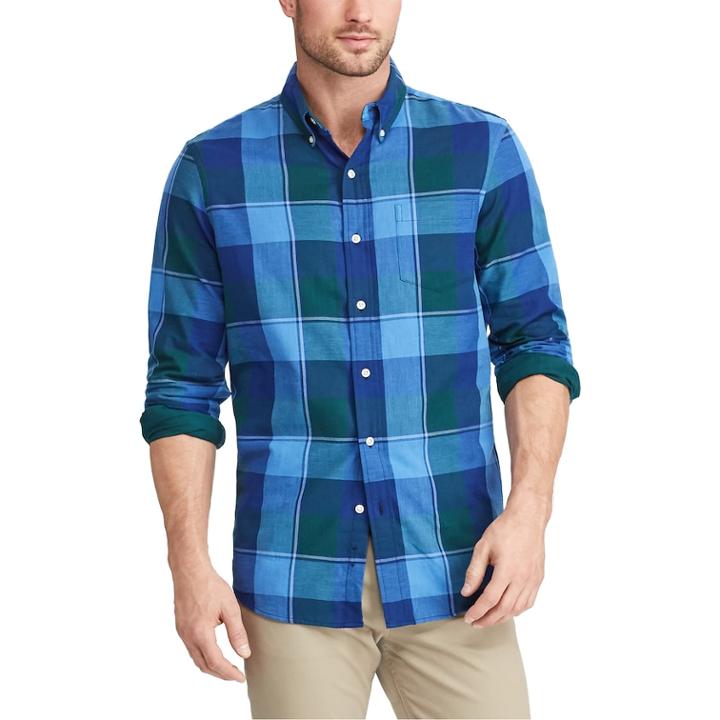 Men's Chaps Regular-fit Stretch Easy-care Button-down Shirt, Size: Large, Blue