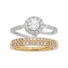 Two Tone 14k Gold 1 Carat T.w. Igl Certified Diamond Interlocking Halo Engagement Ring Set, Women's, Size: 7, White