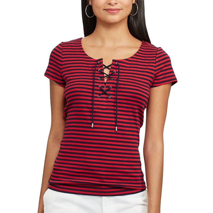 Chaps, Women's Lace-up Tee, Size: Xl, Blue (navy)