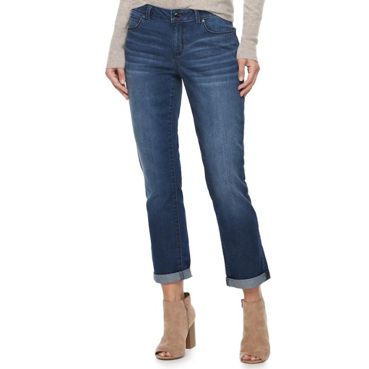 Women's Jennifer Lopez Cuffed Straight-leg Ankle Jeans, Size: 18 Short, Dark Blue