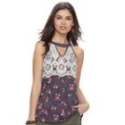 Juniors' Rewind Crochet Front Choker Neck Tank, Teens, Size: Small, Blue