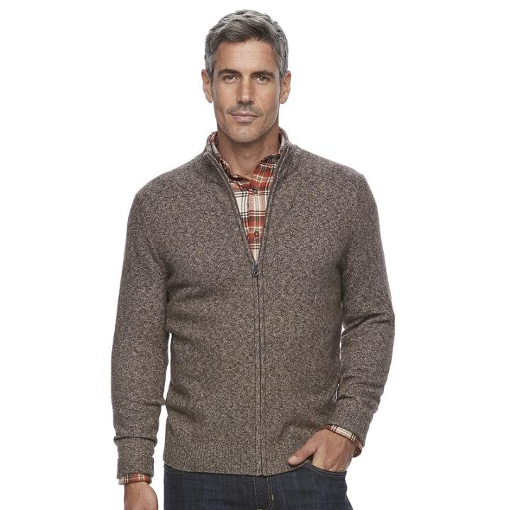 Men's Croft & Barrow&reg; True Comfort Classic-fit Full-zip Sweater, Size: Medium, Dark Brown
