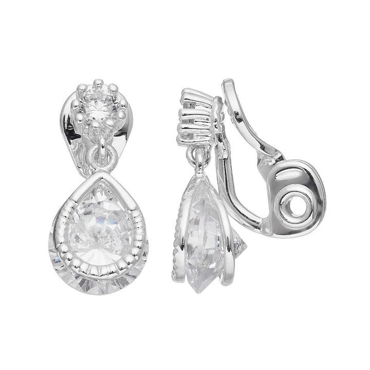 Napier Cubic Zirconia Teardrop Clip On Earrings, Women's, Silver