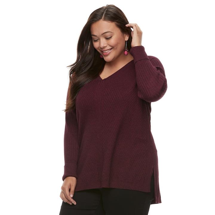 Plus Size Apt. 9&reg; Mixed Ribbed V-neck Sweater, Women's, Size: 1xl, Red