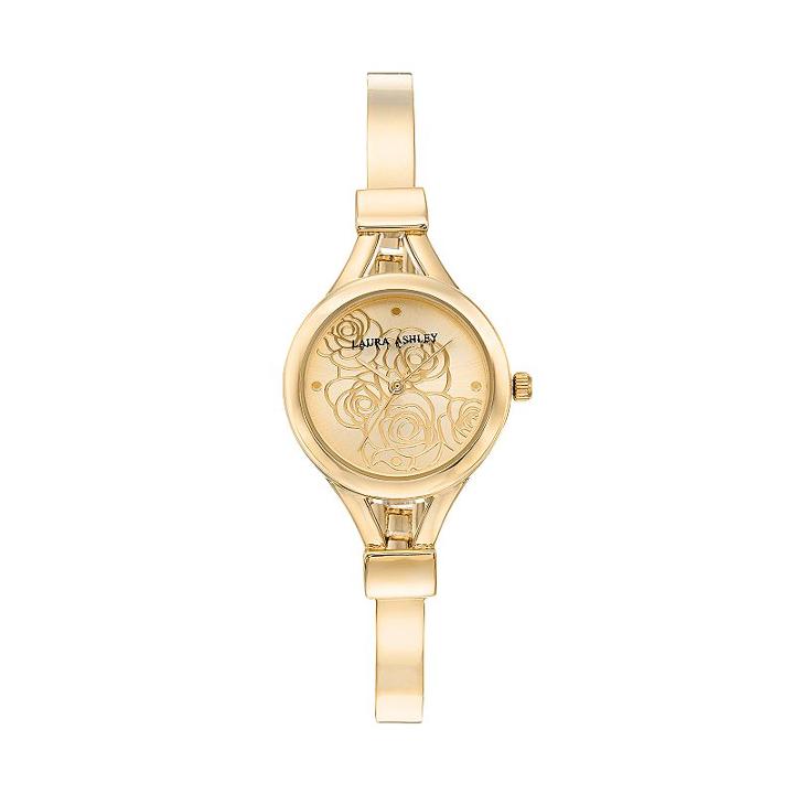 Laura Ashley Women's Floral Half Bangle Watch, Yellow