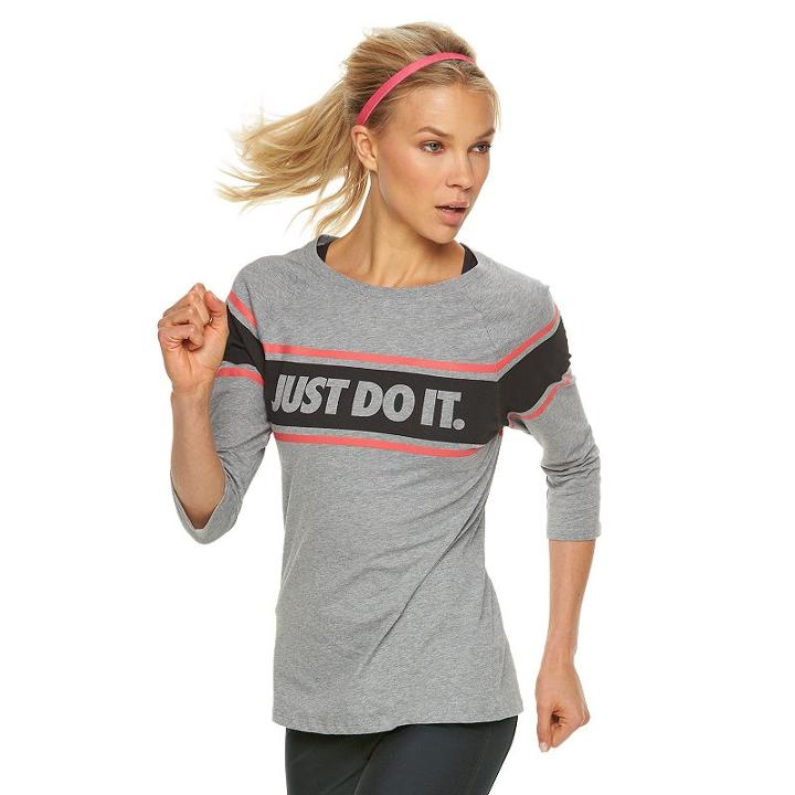 Women's Nike Just Do It Raglan Graphic Tee, Size: Medium, Grey Other