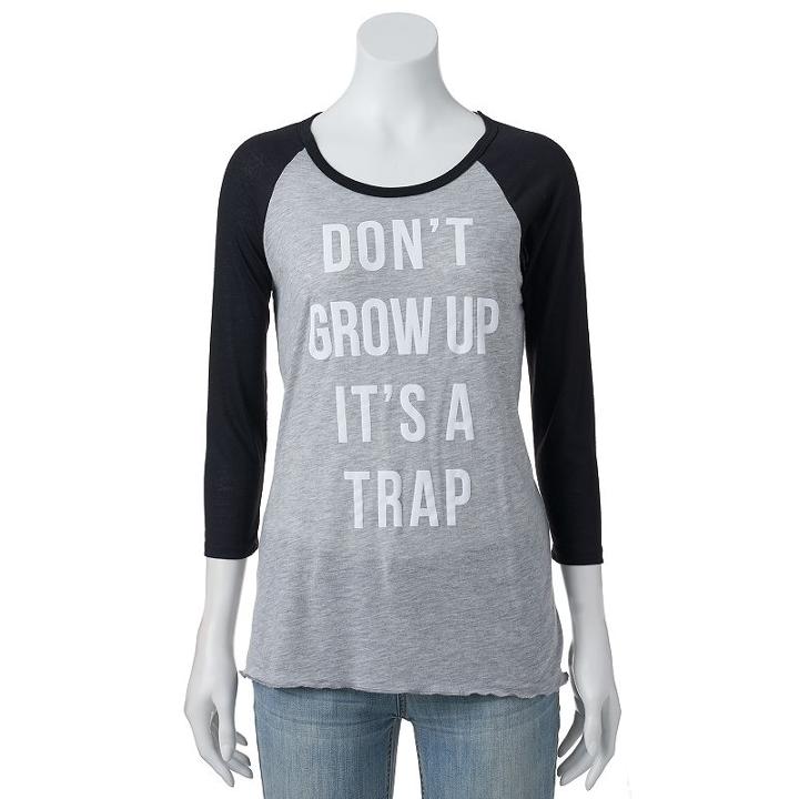 Juniors' Graphic Baseball Tee, Girl's, Size: Small, Grey (charcoal)